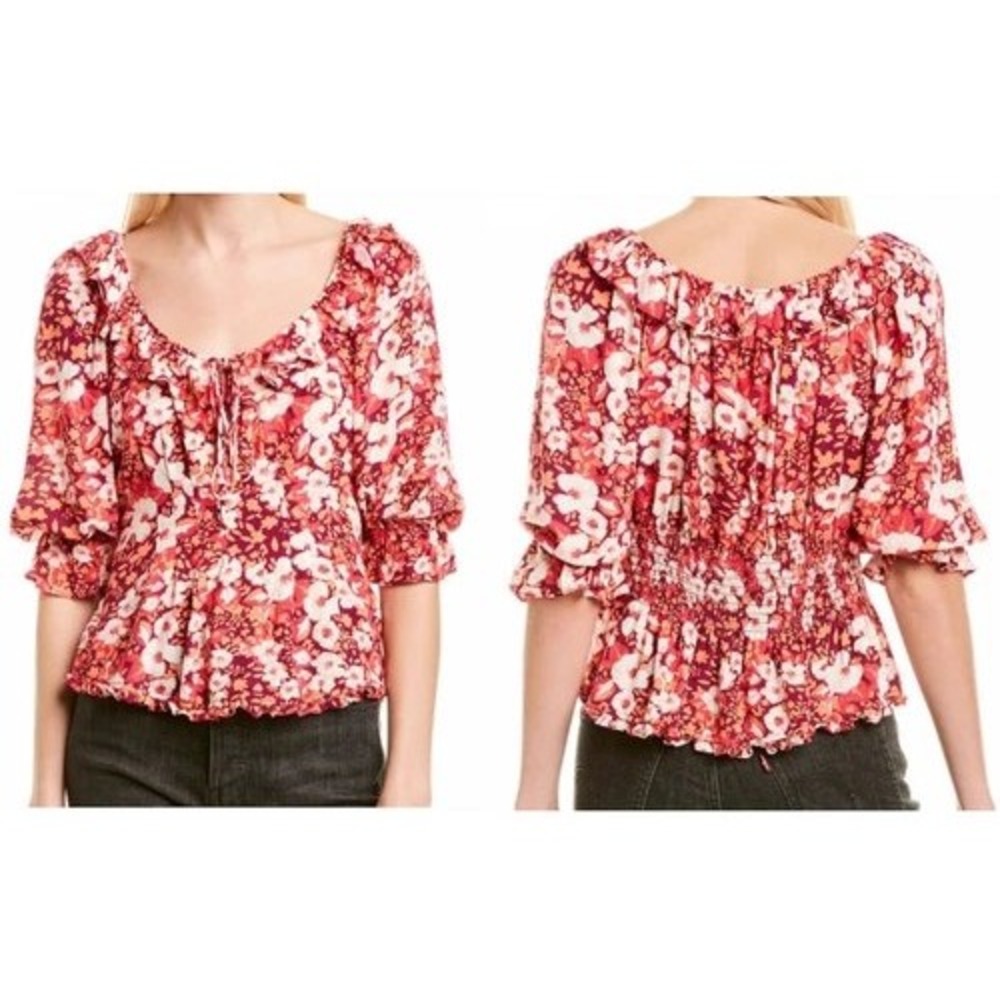 NWT Free People Blouse XS Sweet Memories Fruit Punch Floral Smocked Peasant NEW